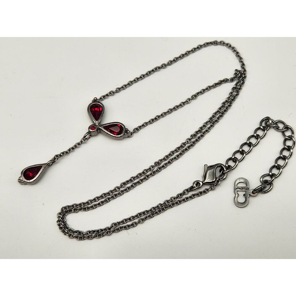 Christian Dior CD Logo Crystal Silver Tone Pendant Necklace 18''L